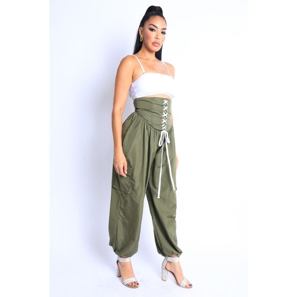 Women's Casual High Waist Cargo Pocket Drawstring Snatch Me Jogger Pants Comfy - Picture 4 of 10